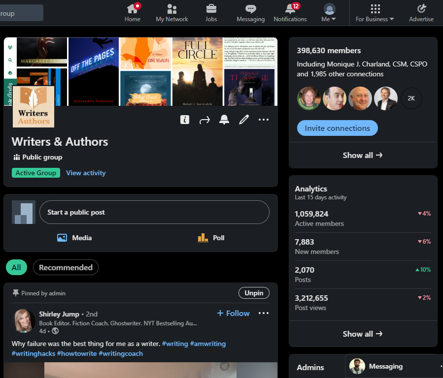 LinkedIn group Writers and Authors with 400K members